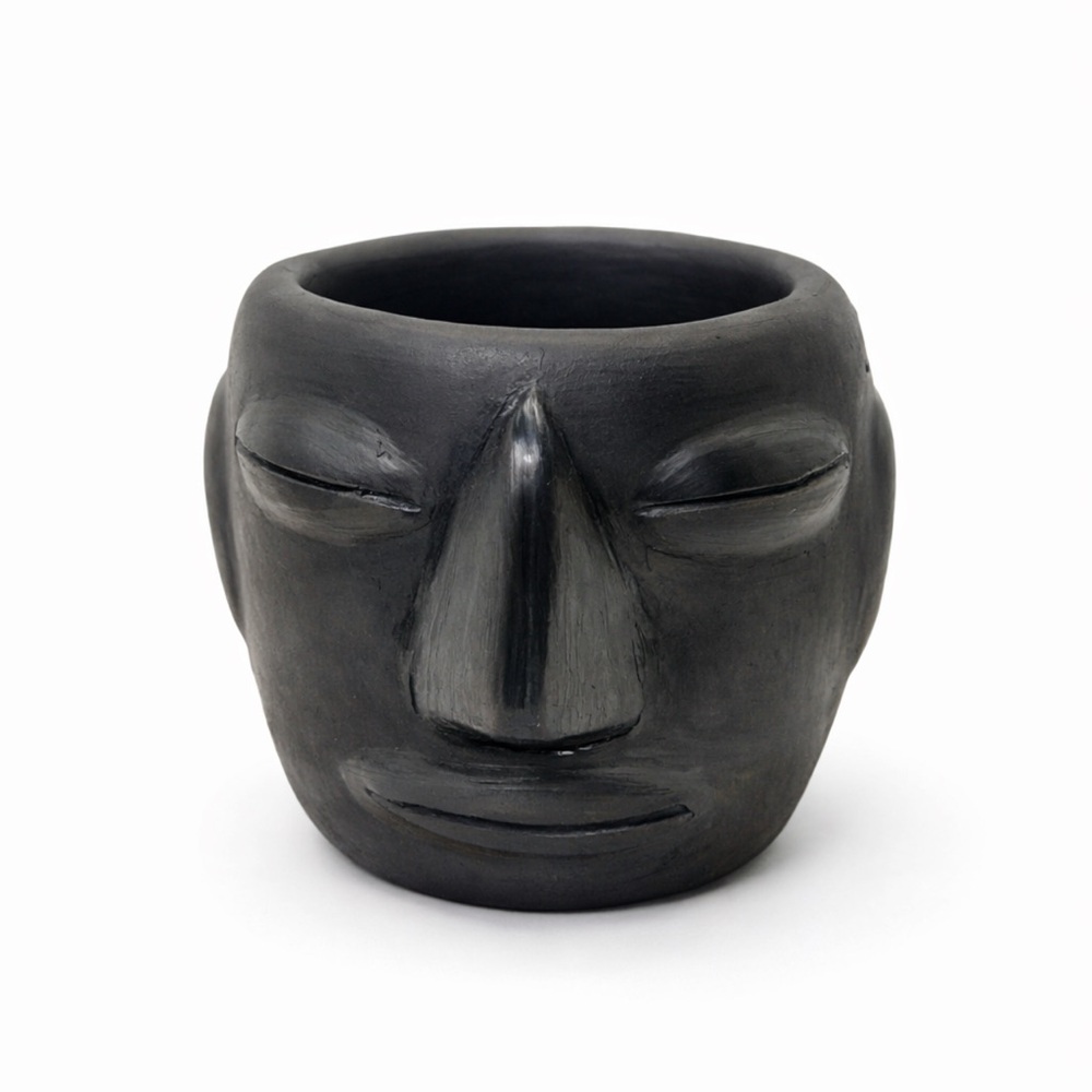 Handmade Barro Negro Face Mug Oaxaca Mexico Black Clay Folk Art Coffee Cup